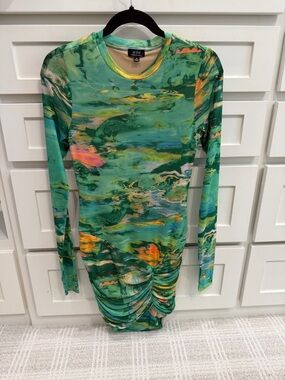 AFRM - Mirza Mini Dress. Color: acid green marble